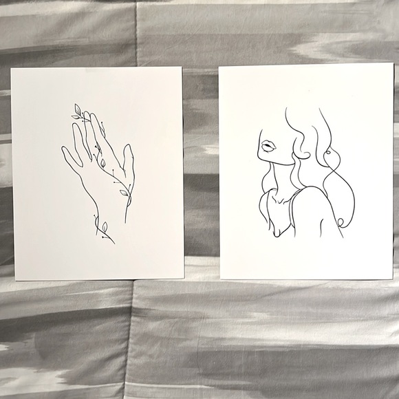 SALE Two 8 x 10 Unframed Prints White Black Minimalist Line Art Female & Hand - Picture 1 of 6